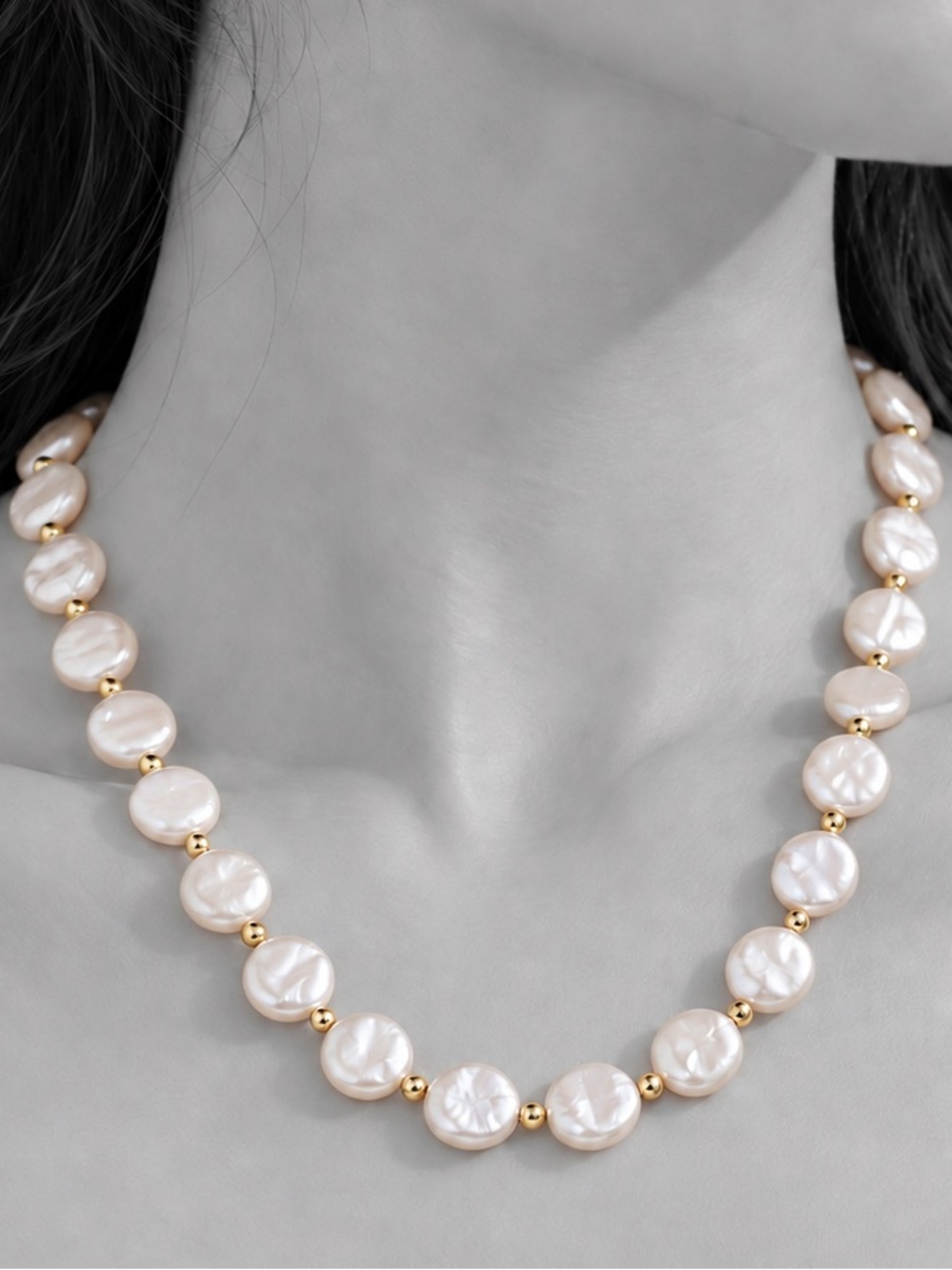 Anthropologie “Freshwater Pearl Disc Cluster” Baroque Repeating Beaded Necklace